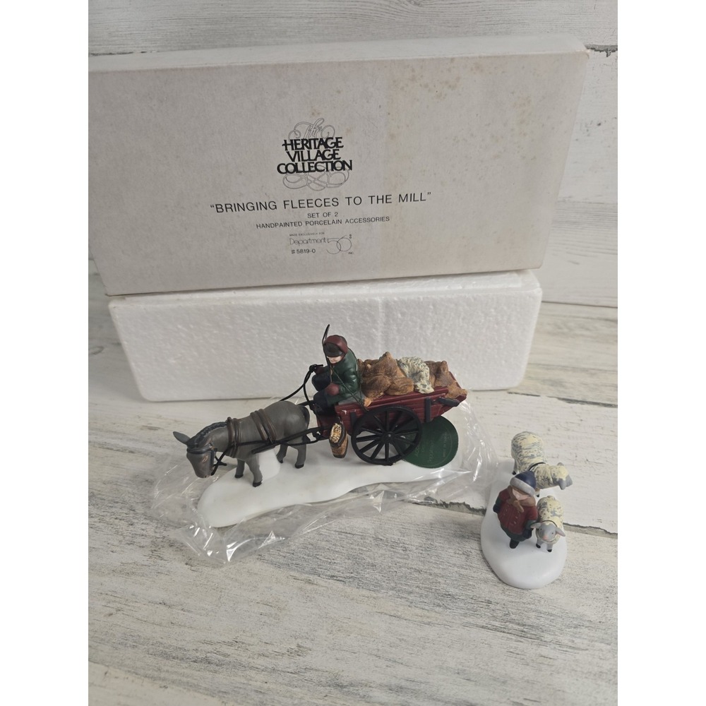 Dept 56 Heritage Village Bringing Fleeces to the Mill 5819-0 Porcelain Set of 2